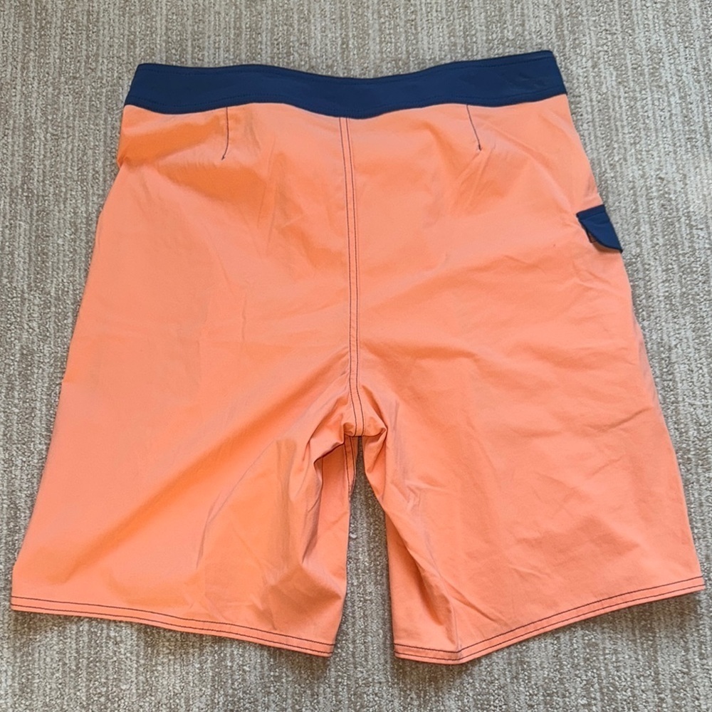 Patagonia Mens 31 Orange Patchwork Stretch Wavefarer Boardshorts Swim Surf Short - Picture 9 of 10